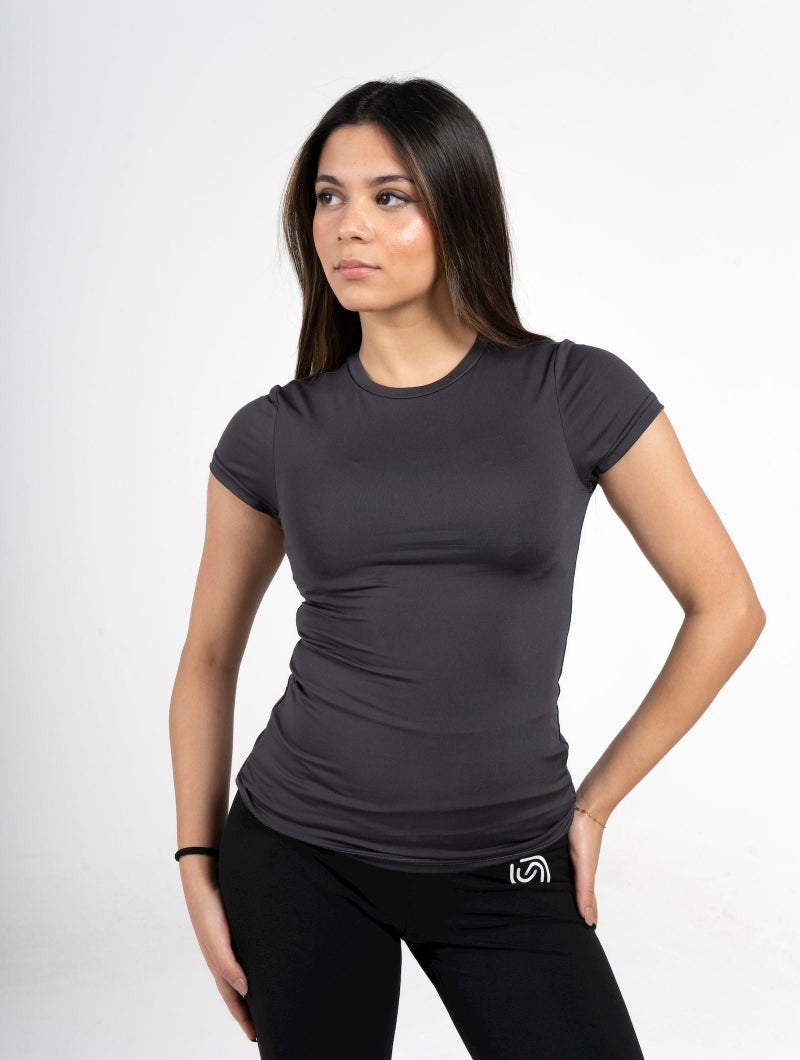 Beyond Women's Dark Grey Basic Short sleeve top - Image 1